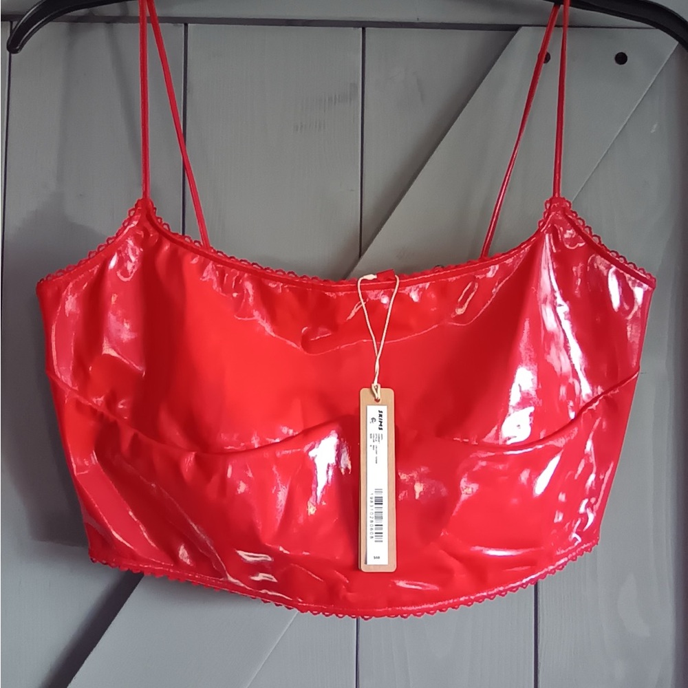 SKIMS Glossy Red Vinyl Crop Corset